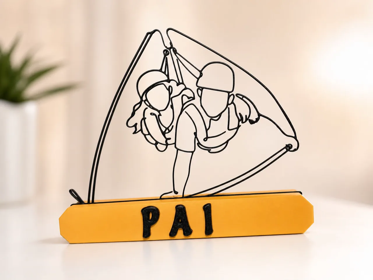Projeto personalizado para pai em line art 3D, com filhos sob um guarda-chuva