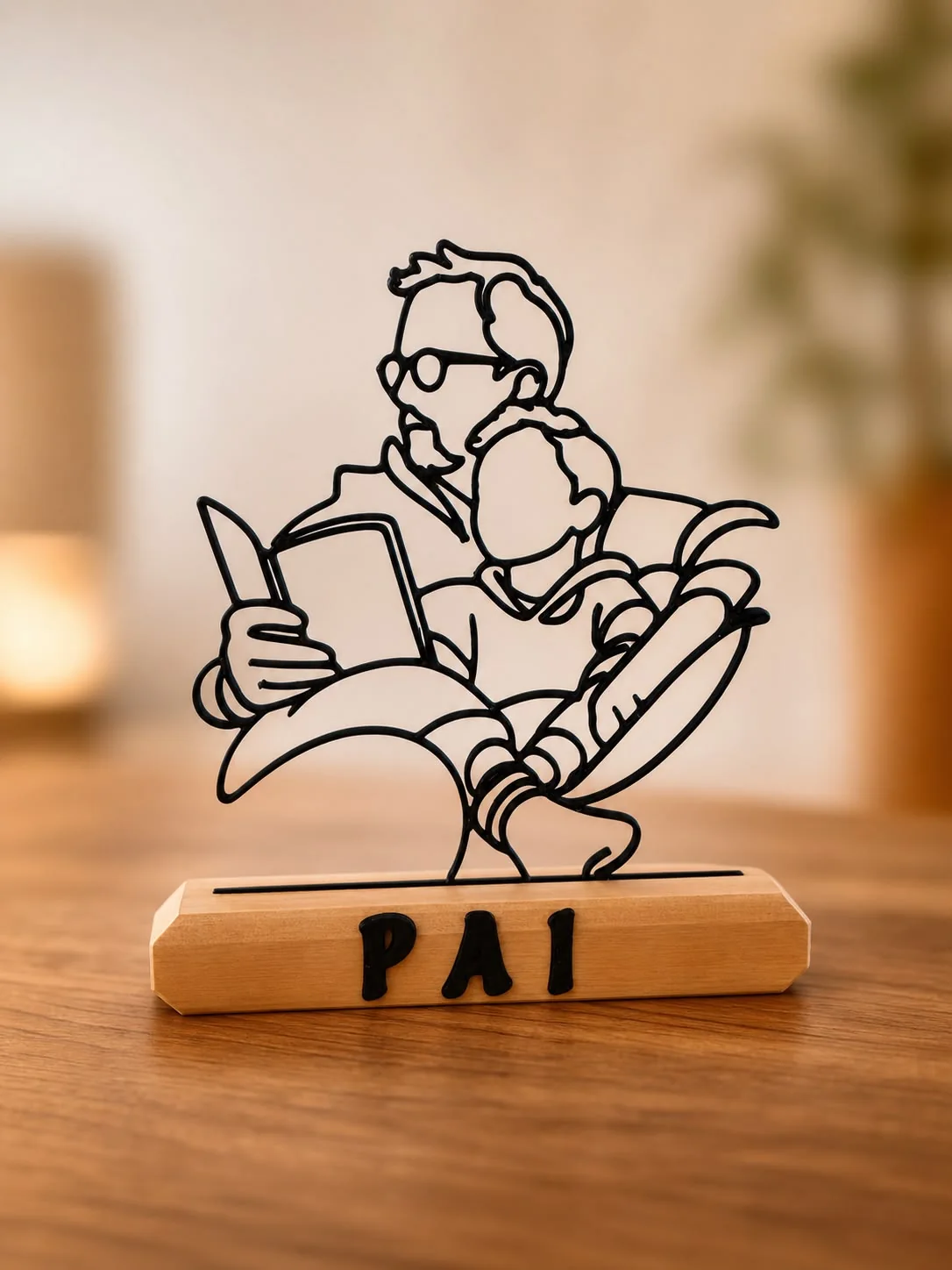 Line art personalizado de pai e filho produzido em impressão 3D